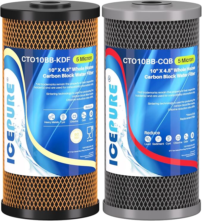 ICEPURE 2-Stage 10" x 4.5" Whole House Carbon Water Filter Set, KDF Heavy Metal by ICEPURE