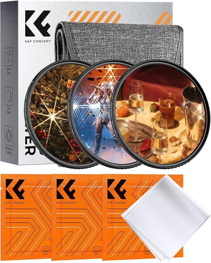 K&F CONCEPT 62mm Star Filters Kit 4 Points 6 Points 8 Points Cross Screen by KFCONCEPT