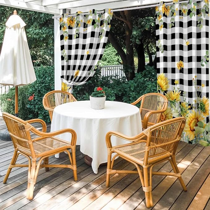 Sunflowers Outdoor Curtains for Patio Summer Floral Eucalyptus Leaf Buffalo - Image 4