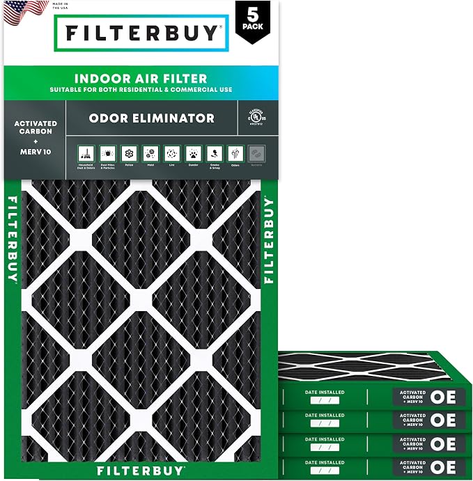 Filterbuy 16x25x1 Air Filter MERV 10 Odor & Allergy Defense by Filterbuy