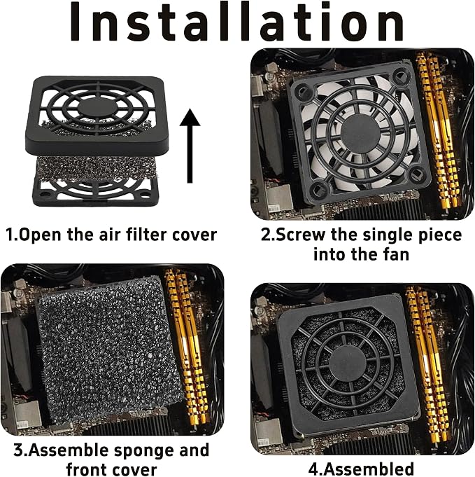 8PCS 40mm Black Square Plastic Cooling Fan Filter Cover Dust-Proof Mesh Screen - Image 6