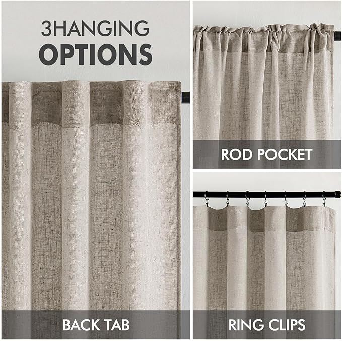 MIULEE Burlywood Birch Linen Curtains 90 Inch Long 2 Panels for Bedroom Living Room, Soft Linen Textured Window Drapes Semi Sheer Light Filtering Back Tab Rod Pocket Farmhouse Modern Burlap Look Decor