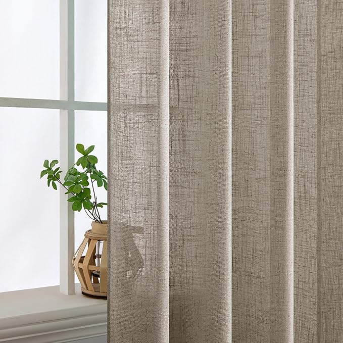 MIULEE Burlywood Birch Linen Curtains 72 Inch Length 2 Panels for Bedroom Living Room, Soft Linen Textured Window Drapes Semi Sheer Light Filtering Back Tab Rod Pocket Farmhouse Burlap Look Decor