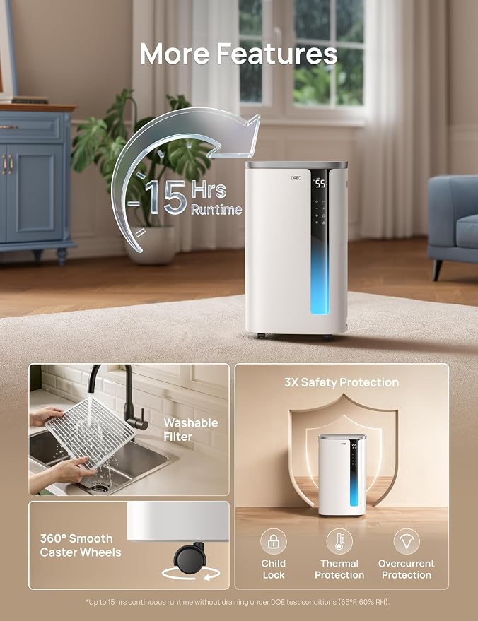 DREO Max 73 Pint Smart Dehumidifier, 7L Large Water Tank, Quiet 42dB - Image 9