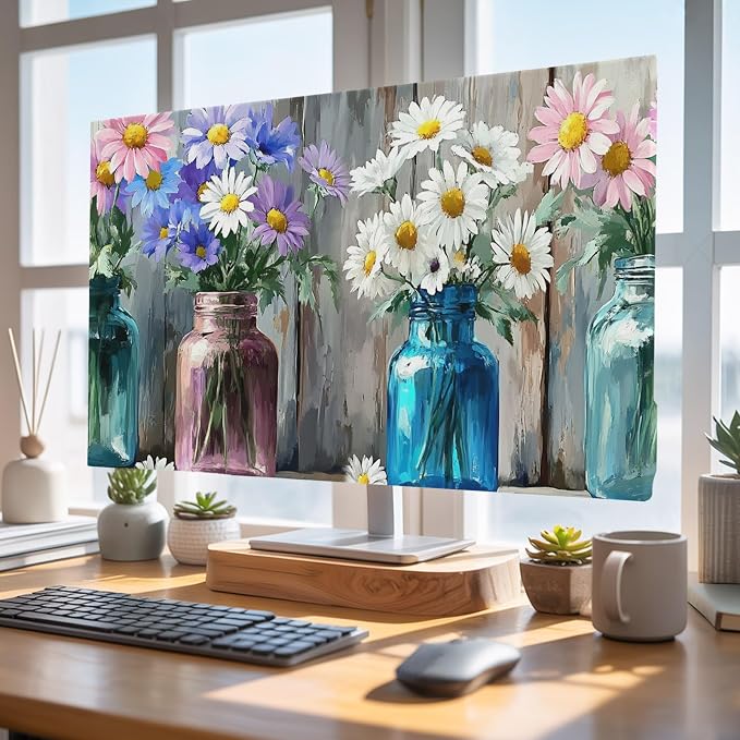 Rustic Flower Vase Retro Wood Indoor TV Cover, Elastic TV Screen Protector - Image 4