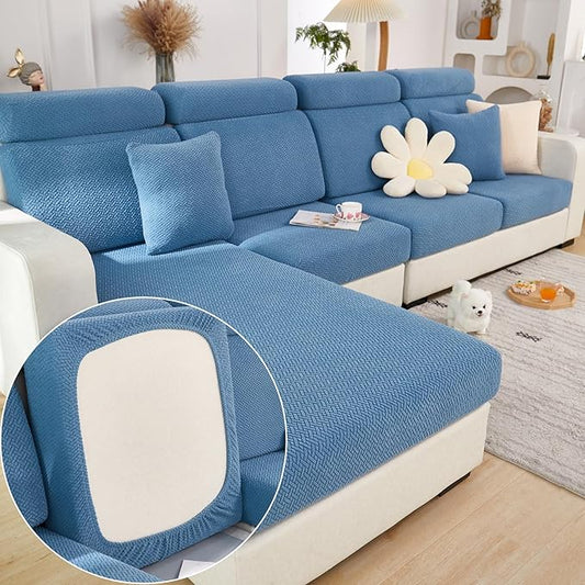 Couch Cushion Covers for Sofa Couch Covers Wear-Resistant Universal Sofa Cover Washable Stretch for Sectional Slipcovers (Texture-Blue,Large Single Seat Cover)