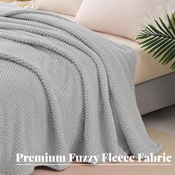 Whale Flotilla King Size Fuzzy Fleece Blanket for Bed, 90x104 Inch Fluffy Warm Soft Jacquard Blankets for All Season, Lightweight and Cozy, Light Grey