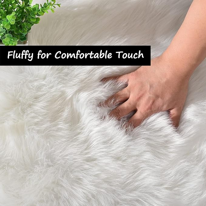 Goolela White Sheepskin Area Rug 8x10 Fluffy Fuzzy Furry Shag Rug for Living Room Bedroom Soft Faux Fur Rectangle