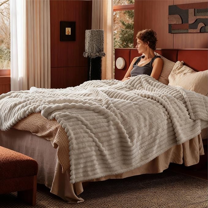 Bedsure GentleSoft King Size Blanket for Bed - Cozy Soft Blankets for Women, Cute Large Fleece Throws for Girls, Beige, 108x90 Inches