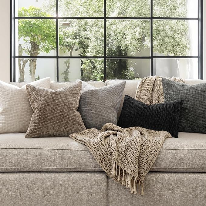 MIULEE Pack of 2 Lumbar Couch Throw Pillow Covers 20x12 Inch Light Gray Modern Boho Accent Decorative Pillow Covers Soft Chenille Farmhouse Cushion Covers for Home Decor Bed Sofa Living Room