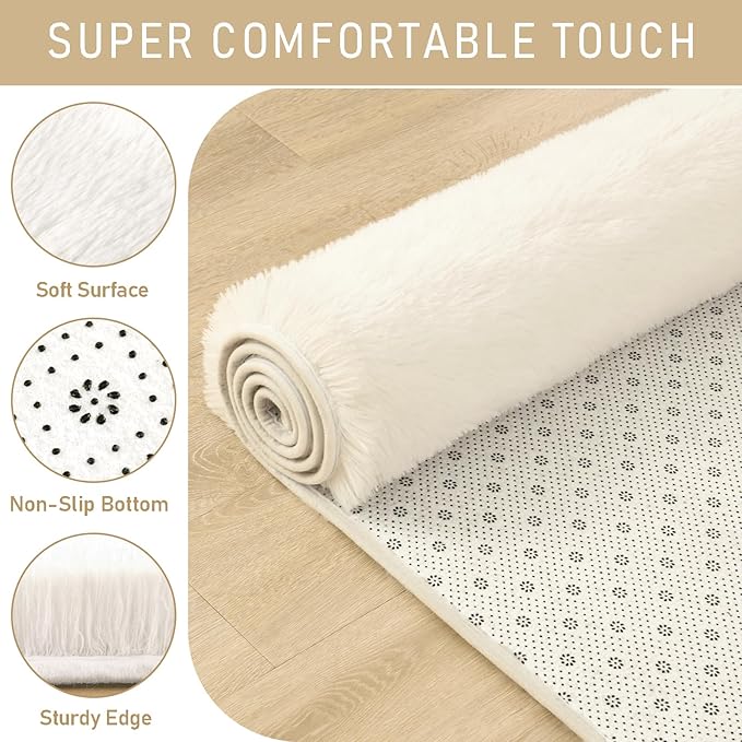 LOCHAS Ultra Soft Indoor Modern Area Rugs Fluffy Living Room Carpets for Children Bedroom Home Decor Nursery Rug 8 x10 Feet, Cream
