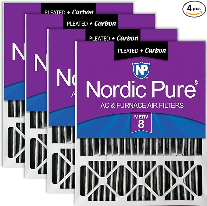 Nordic Pure 20x25x5 Pleated MERV 8 Plus Carbon Air Filters 4 Pack | Actual by NordicPure