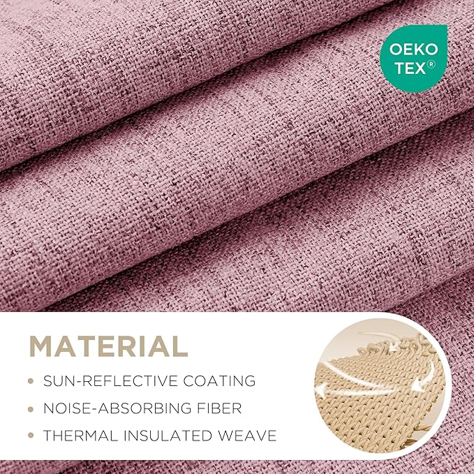 Joydeco Blackout Curtains for Bedroom - 100% Light Blocking 2 Panels Set Pink Drapes 42" W x 90" L, Thermal Insulated Room Darkening Curtains, Linen Textured for Living Room, Rod Pocket & Back Tabs