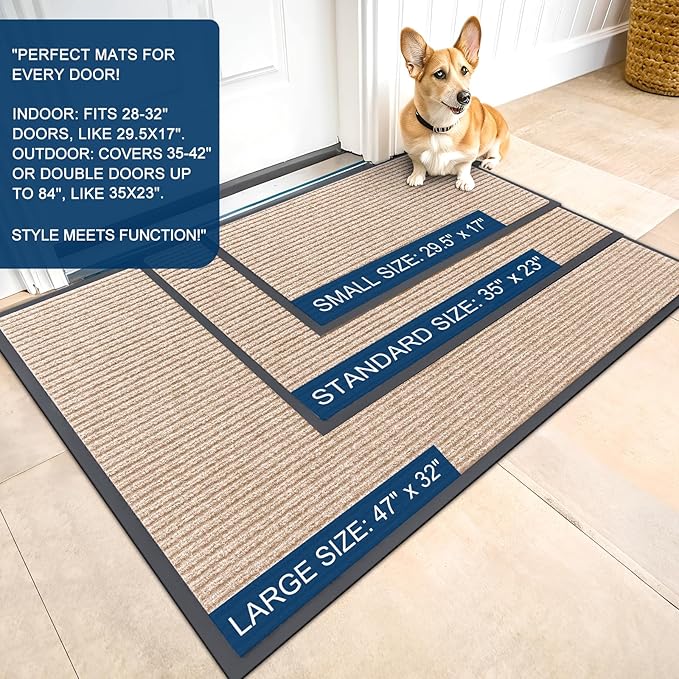 OLANLY Front Door Mat Indoor Outdoor Entrance, Waterproof Heavy Duty Doormat, Fade Resistant, Low Profile, Easy Clean Patio Porch Welcome Floor Mats for Entry, 35x30, Beige