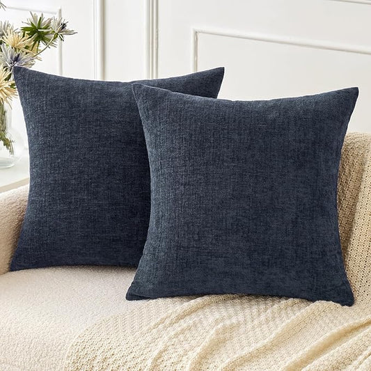MIULEE Pack of 2 Couch Throw Pillow Covers 20x20 Inch Soft Navy Blue Chenille Pillow Covers for Sofa Living Room Solid Dyed Pillow Cases