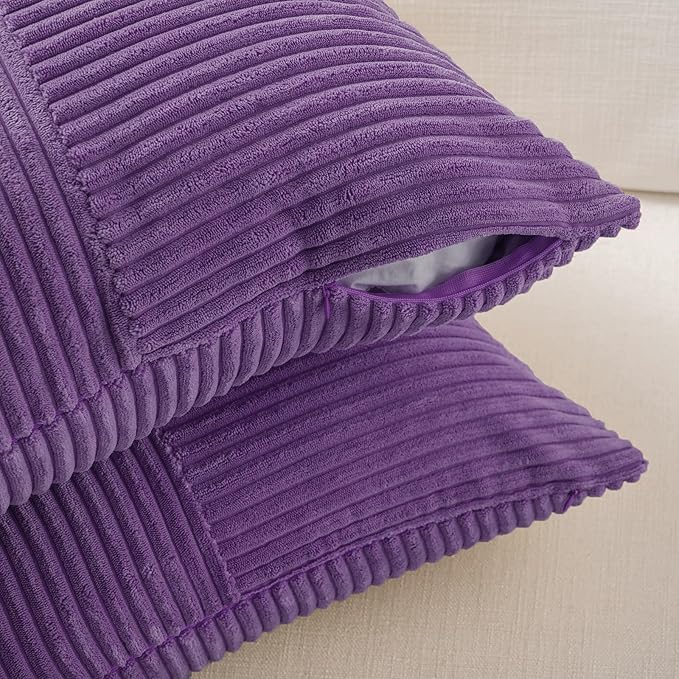 Fancy Homi 2 Packs Purple Samll Decorative Throw Pillow Covers 14x14 Inch with for Couch Bed Sofa, Rustic Farmhouse Boho Home Decor, Soft Corss Patchwork Corduroy Square Cushion Case 35x35 cm