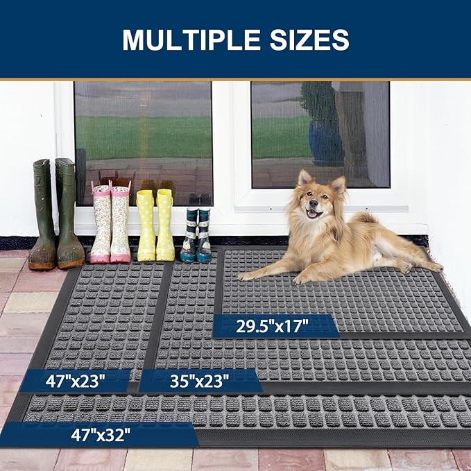 Smiry Front Door Mat Outside Entrance, Heavy Duty Natural Rubber Doormat, Non Slip, Trap Dirt and Moisture, Easy Clean, Low Profile Welcome Floor Mats for Indoor Outdoor Entry, 29.5x17 Inch, Mix Grey