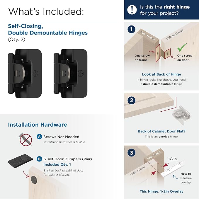 Amerock BPR8719FB | Cabinet Hinge | 1/2 inch Overlay Single Demountable | - Image 3