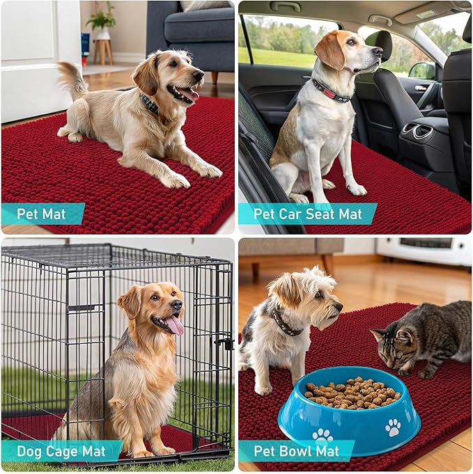 OLANLY Dog Door Mat for Muddy Paws 70x46, Absorbs Moisture and Dirt, Absorbent Non-Slip Washable Doormat, Quick Dry Chenille Mud Mat for Dogs, Entry Indoor Entryway Carpet for Inside Floor, Red