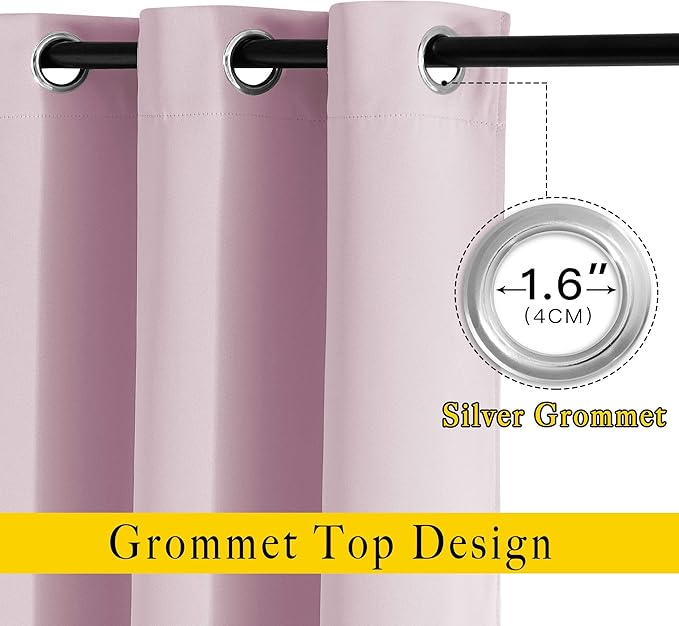NICETOWN Room Darkening 72 inch Curtains for Kids Room, Grommet Room Darkening Thermal Insulated Solid Window Treatments Sound Reducing for Bedroom, 2 Panels, W37 x L72, Baby Pink