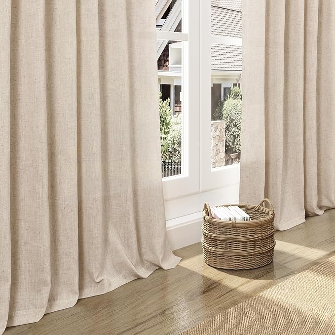 Nanspring Grey Flax Curtains 96 Inch Length 2 Panels Set for Living Room Linen Blend Light Filtering Mordern Boho Sheer Curtain Back Tab and Rod Pocket Privacy Drapes for Bedroom Office 52x96