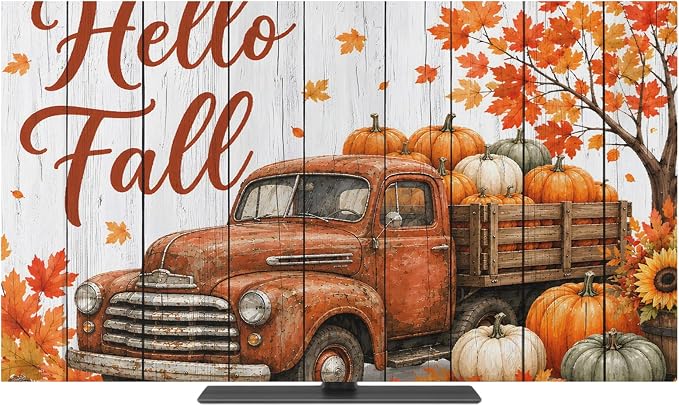 Hello Fall Words Brown Truck Indoor TV Cover, Elastic TV Screen Protector Maple by Unknown