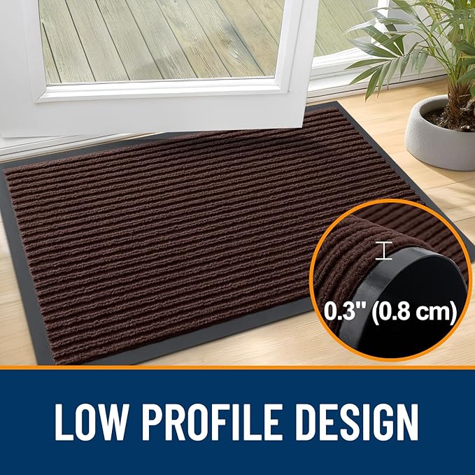 OLANLY Front Door Mat Indoor Outdoor Entrance, 2-Pack 59 x 34 Inch, Waterproof Heavy Duty Doormat, Fade Resistant, Low Profile, Easy Clean Patio Porch Welcome Floor Mats for Entry, Brown