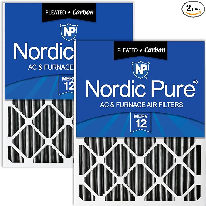 Nordic Pure 16x20x4 Pleated Air Filter MERV 12 Pleated + Carbon 2 Pack by NordicPure