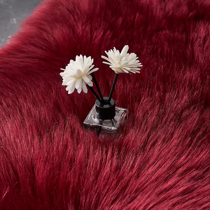 EasyJoy Ultra Soft Fluffy Shaggy Area Rug Faux Fur Rug Chair Cover Seat Pad Fuzzy Area Rug for Bedroom Floor Sofa Living Room (2 x 4 ft Sheepskin, Burgundy)