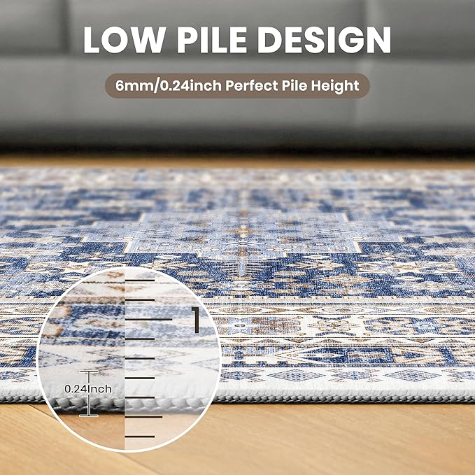 zesthome Washable Round Rug - 5ft Ultra-Thin Circle Area Rugs, Vintage Non-Slip Low Pile Rug for Living Room, Stain Resistant Rug for Bedroom, Entryway, Kitchen, Nursery