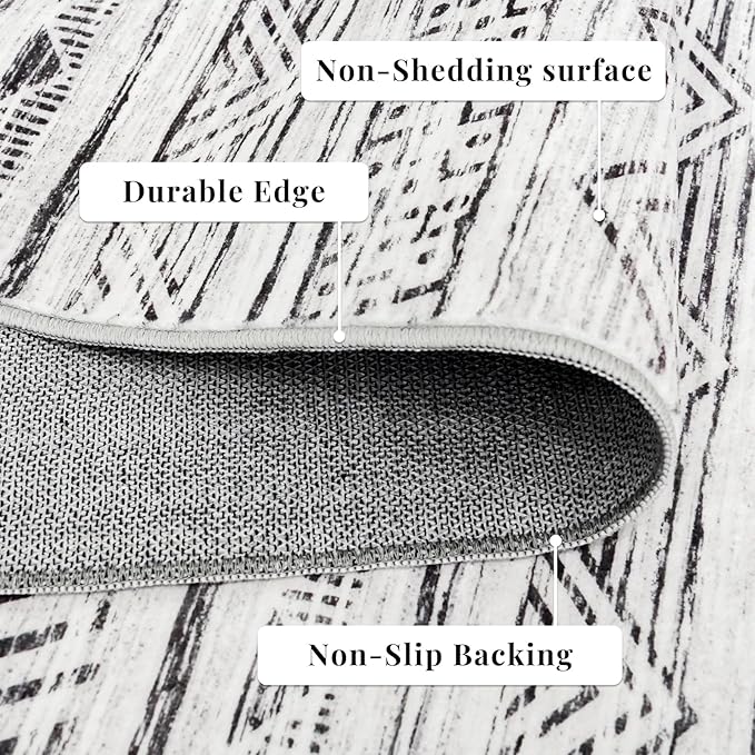 2x4 Washable Entryway Runner Rug: Moroccan Small Area Rug Soft Non Slip Door Mat for Hallway Low Pile Thin Stain Resistant Floor Carpet for Kitchen Bedroom Bathroom Bedside Indoor(2x4,Grey)