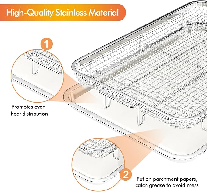 Air Fryer Basket for Oven, 2 Set Air Fryer Pan and Cripy Tray Set - Image 3