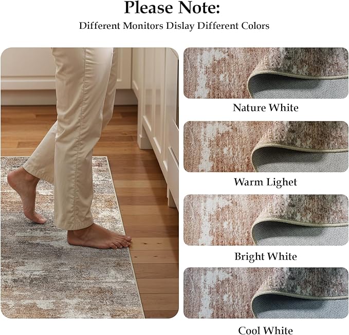 2'6''x16' Washable Kitchen Runner Rug: Modern Abstract Runners for Hallway Soft Non Slip Rugs with Rubber Backing Low Pile Thin Floor Carpet for Entryway Bedroom Bathroom Indoor(Brown/Brick,2'6''x16')