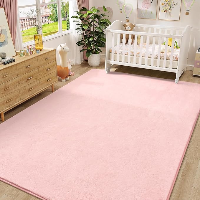Amearea Large Modern Area Rugs for Bedroom Living Room, 6x9 Feet Pink Thickened Memory Foam Rug, Fluffy Indoor Washable Rugs Non Slip Minimalist Carpet for Boys Girls Dorm Nursery Room Decor