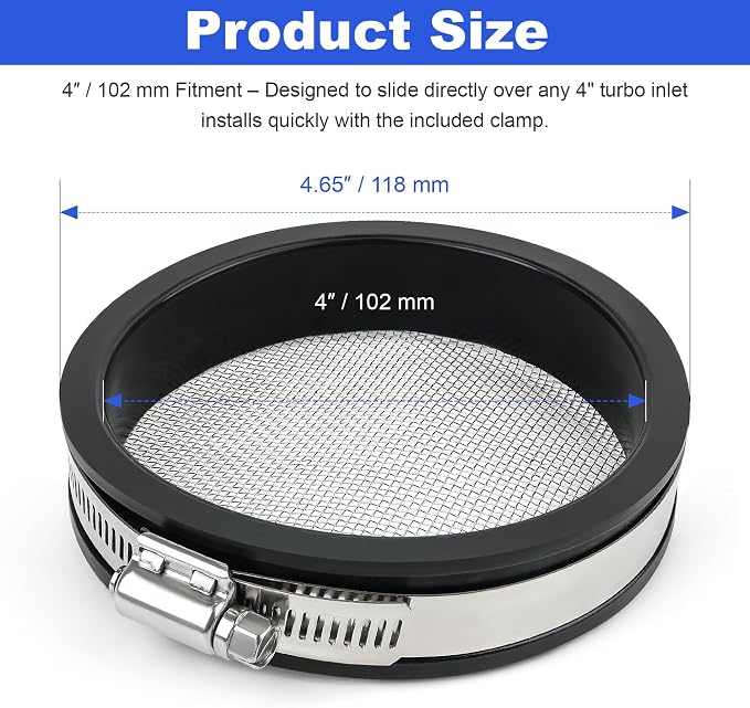 4″ Turbo Inlet Guard Steel Mesh Screen, Universal 4″ / 102 mm Fit - Image 3