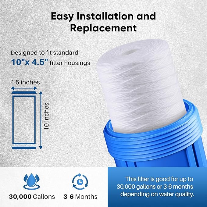 PUREPLUS 25 Micron 10 x 4.5 Whole House String Wound Sediment Filter - Image 7