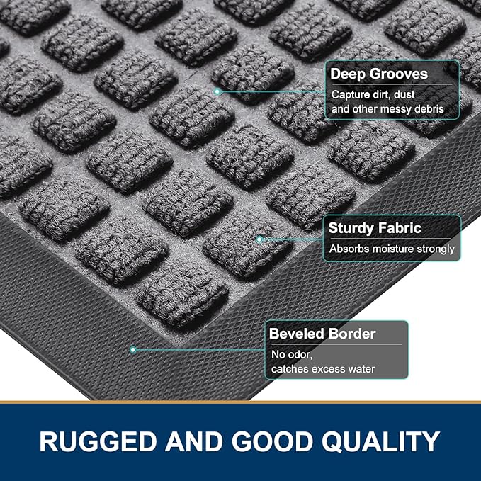 Smiry Front Door Mat Outside Entrance, Heavy Duty Natural Rubber Doormat, Non Slip, Trap Dirt and Moisture, Easy Clean, Low Profile Welcome Floor Mats for Indoor Outdoor Entry, 71x23 Inch, Mix Grey