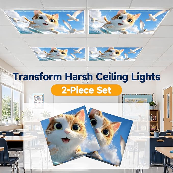 2 Pack Cute Surfing Cat Decorative Ceiling Light Covers, Magnetic 4x2 Ft - Image 6