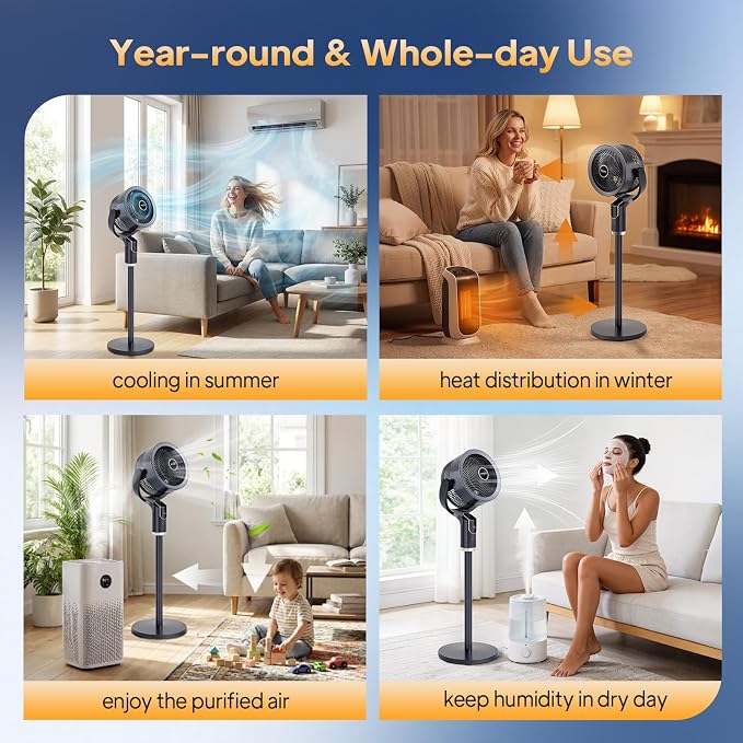 ROVSUN 3-in-1 Standing Fan for Bedroom, 90°+90°Omni-directional Oscillating Fan - Image 7