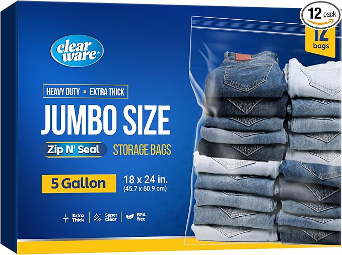 12 Large Storage Bags With Zipper Top by Clearware