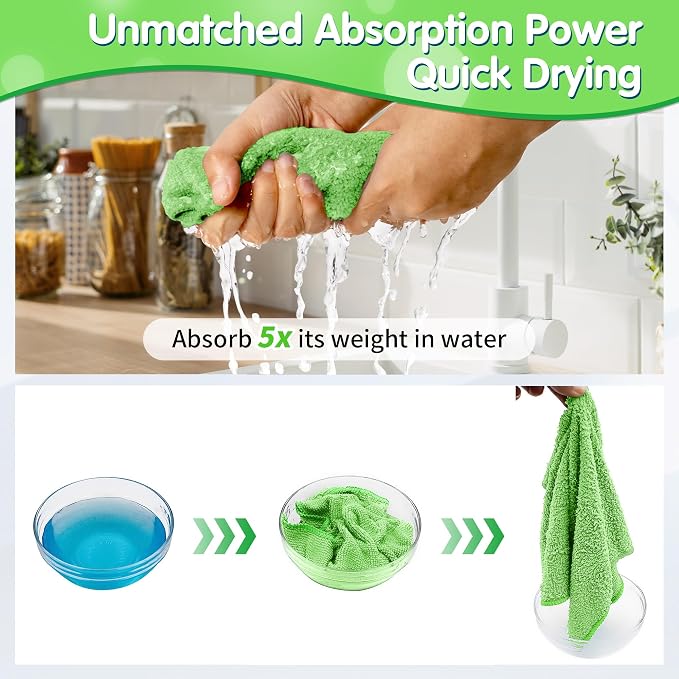 FIXSMITH Sage Green Microfiber Cleaning Cloth -Pack of 12, Highly Absorbent - Image 6