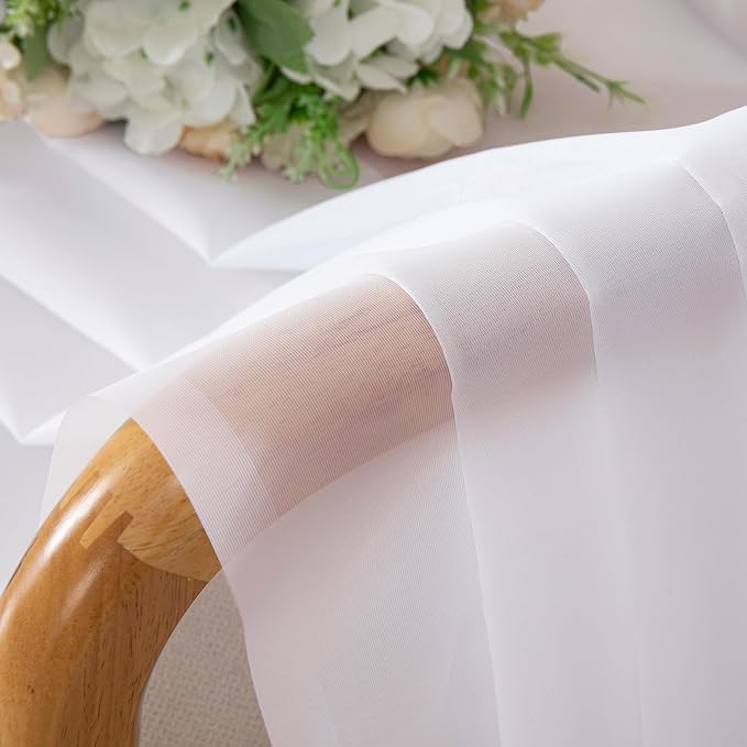 OVZME Sheer White Curtains 108" Inch Length 2 Panels Set, Light Filtering Soft Rod Pocket Voile White Drapes for Living Room/Bedroom, Each 42" W x 108" L