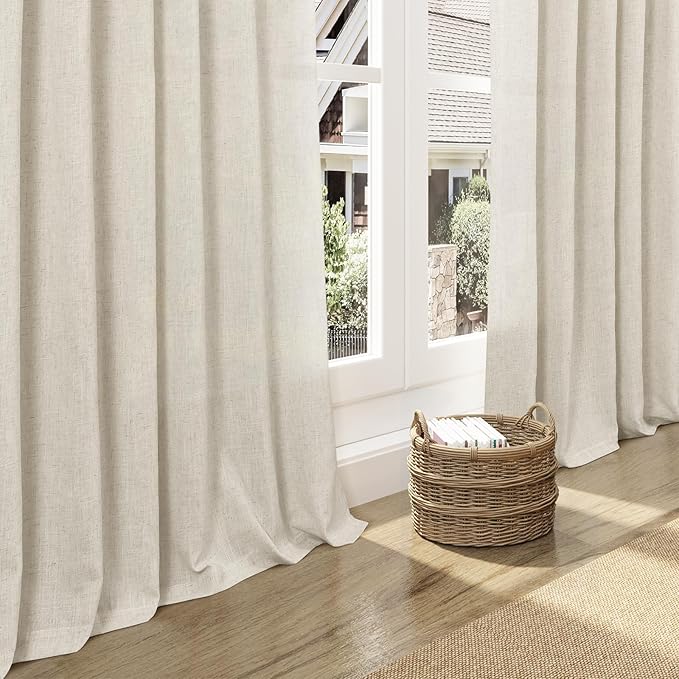Nanspring Vanilla Linen Curtains 102 Inches Long for Living Room Light Filtering Semi Sheer Curtain Back Tab Modern Farmhouse Decor Floor to Ceiling Coastal Drapes for Bedroom 52x102, 2 Panels