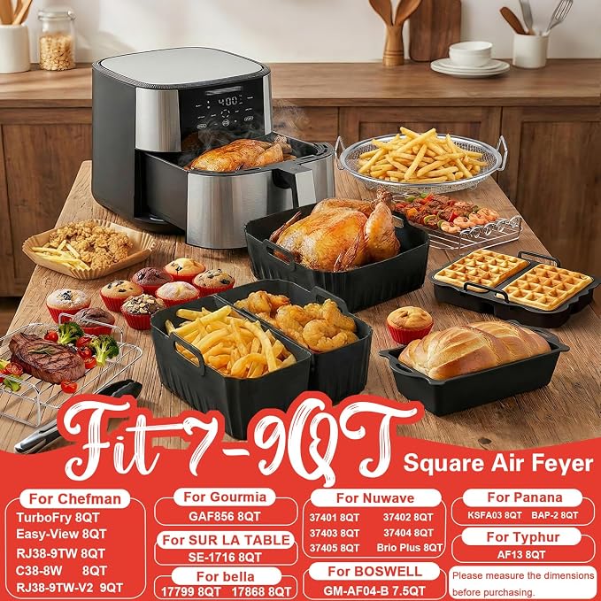 Air Fryer Accessories for Chefman 8Qt 9Qt, 7-9QT Air Fryer Silicone Liners - Image 2