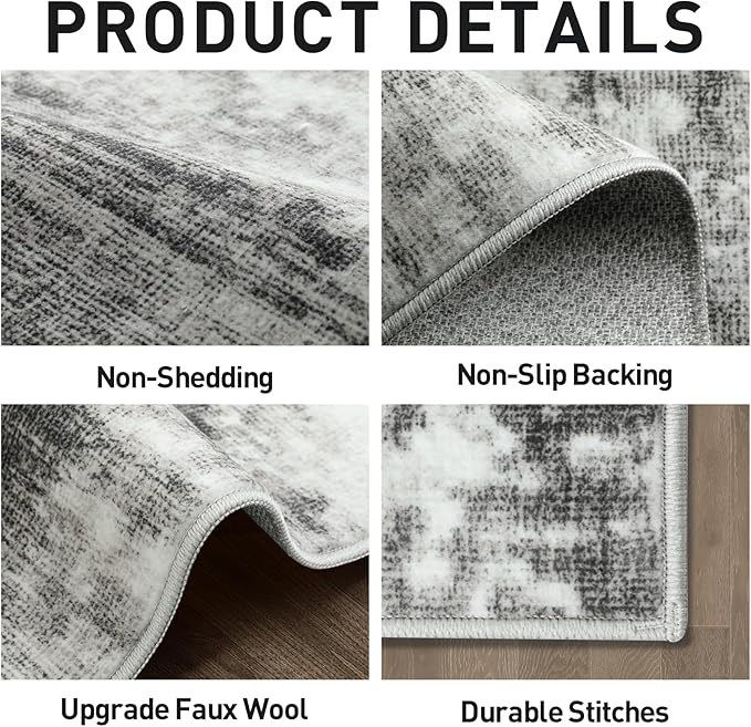 9x12 Area Rugs Washable Rug: Modern Abstract Living Room Rug Soft Anti-Skid Thin Carpet Indoor Floor Non-Shedding Carpets for Bedroom Dining Room Farmhouse Nursery Home Office Black Grey