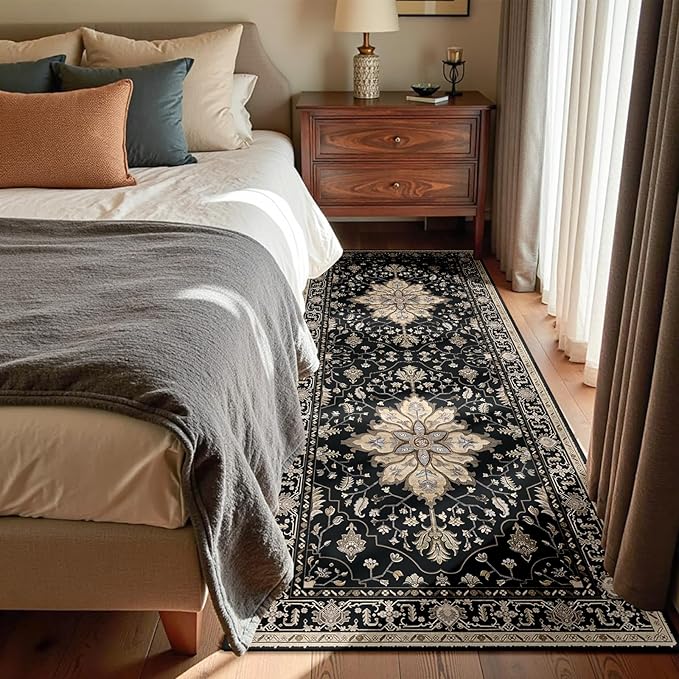 RELEANY Area Rugs 3'x7' Runner Rug Non Slip Washable for Kitchen Hallway Bedroom Beside Laundry Room Bathroom Rug, Floor Carpet, Black Brown Neutral Dark Tan