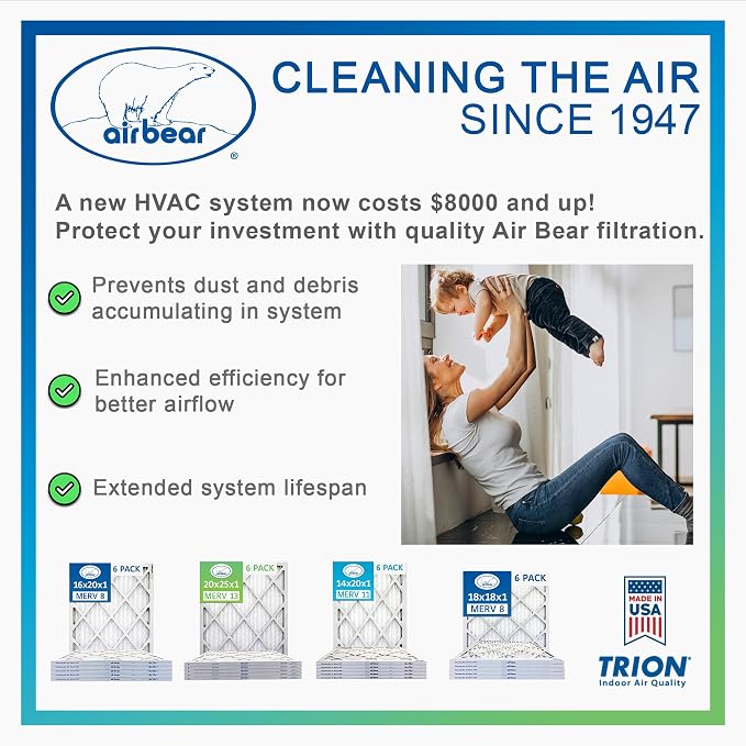 20x20x1 Air Filter MERV 8 TRION Air Bear Pleated HVAC Air Filters Replacement - Image 7