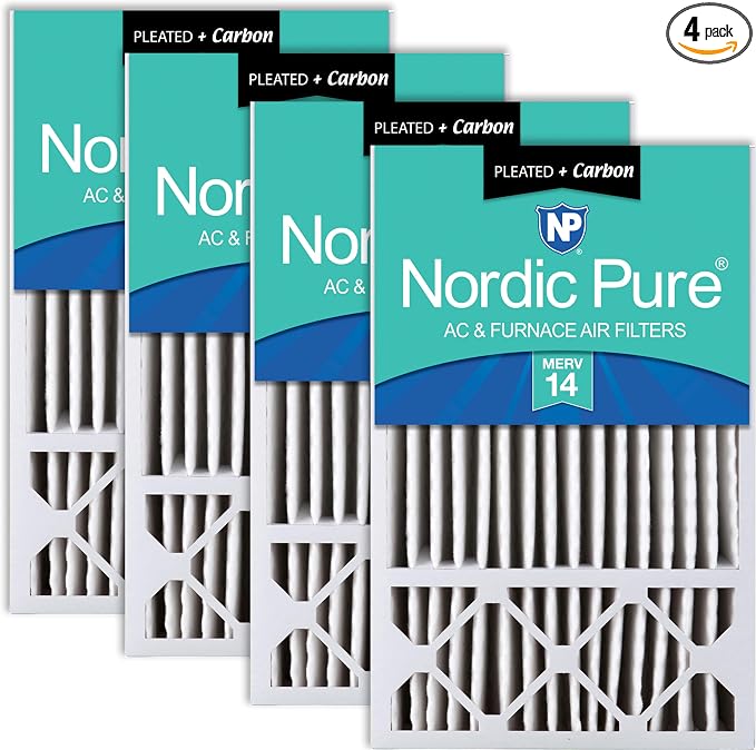 Nordic Pure 16x25x5 Pleated MERV 14 Plus Carbon Air Filters 4 Pack | Actual by NordicPure
