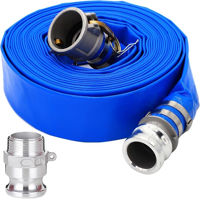 DAVCO 1-1/2" ID × 50 ft PVC Lay Flat Discharge Hose, Heavy Duty Reinforced Blue by DAVCO