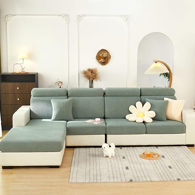 Sofa Covers Couch Covers for Sofa Pet Friendly Couch Cushion Covers Universal Sofa Covers Washable Stretch Slipcovers for Sectional Sofa (Texture Green,Large Single Seat Cover)
